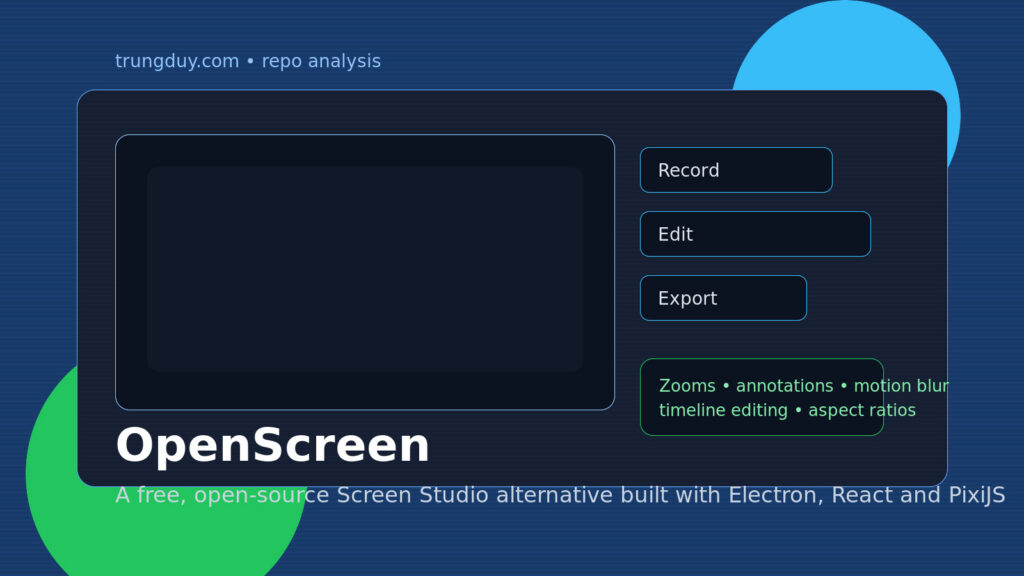 OpenScreen repo analysis featured illustration with screen recorder UI and export workflow
