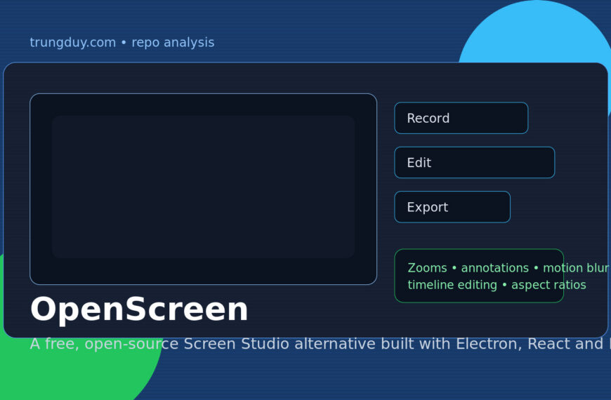 OpenScreen repo analysis featured illustration with screen recorder UI and export workflow